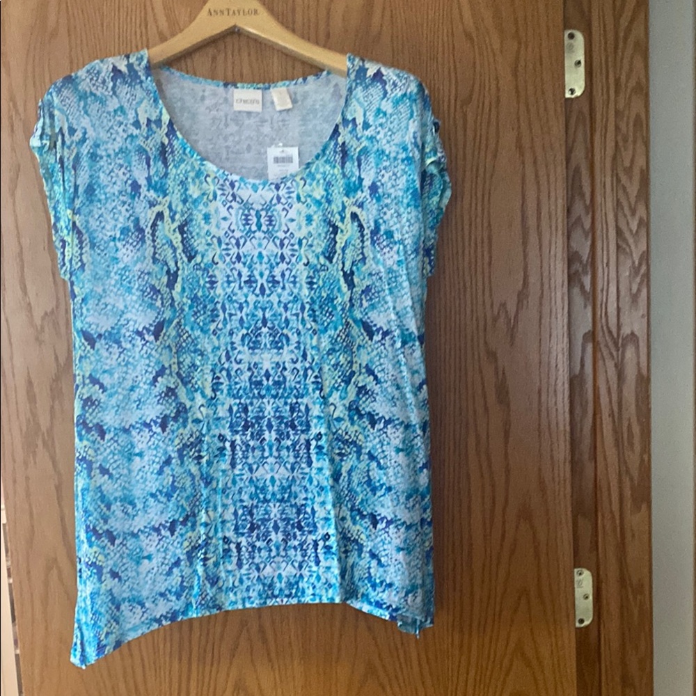 Ann Taylor Blue Cap Sleeve Boxy Blouse
